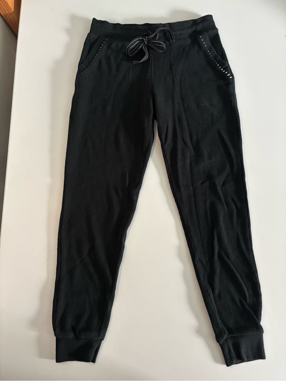 PJ Salvage Waffle Knit Lounge Joggers Black XS Elastic Tie Waist Pajama Pants